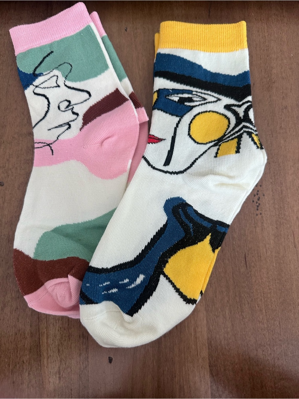 Artistic Multi-Color Crew Socks - Pink & Yellow